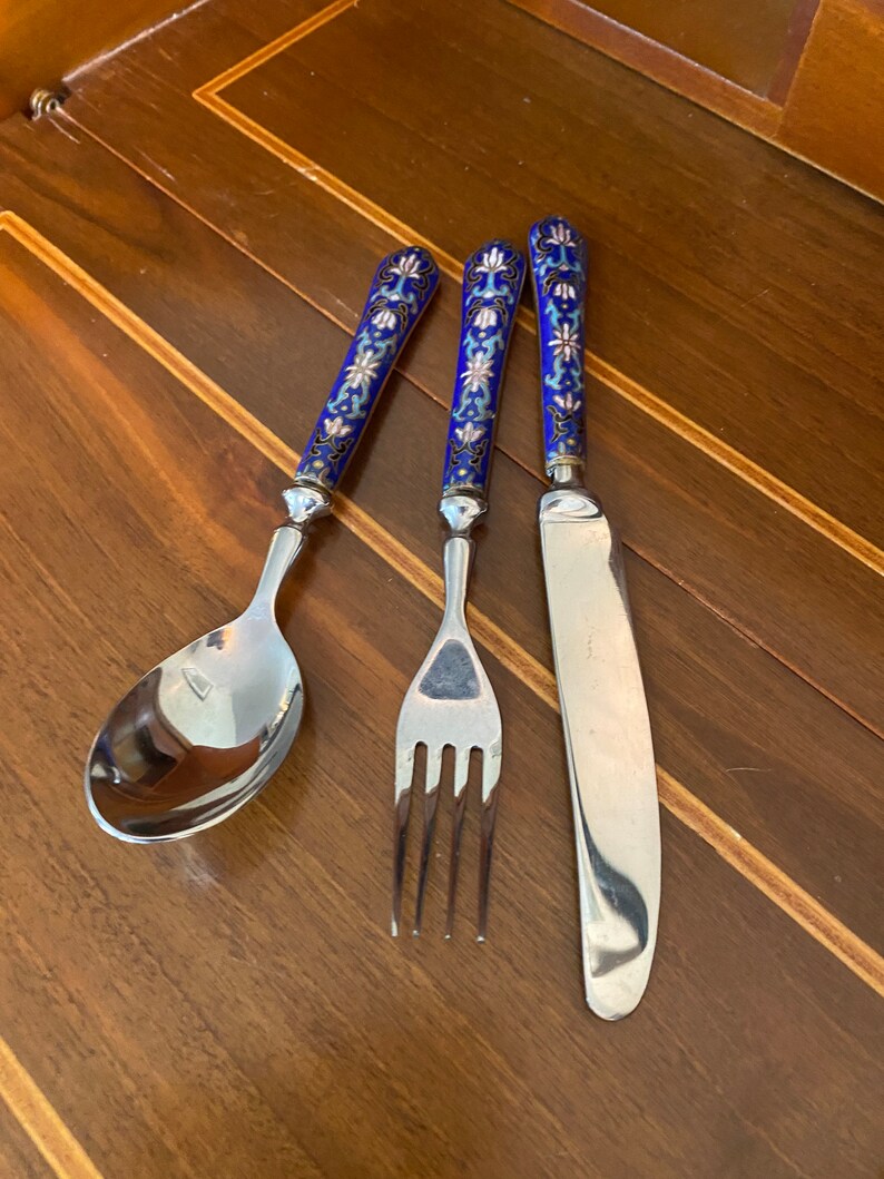 Vintage Enamel Cutlery Set CLOISONNÉ Knife Fork Spoon Etsy