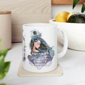 Aquarius Coffee Mug, zodiac mug, zodiac Aquarius gift, spirituality, astrology gifts, Aquarius rising sun moon, Aquarius item, zodiac signs