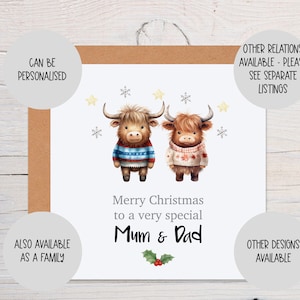 Personalised Christmas Card for Mum and Dad - Personalised Christmas Card for Mummy and Daddy - Personalised Highland Cow Card