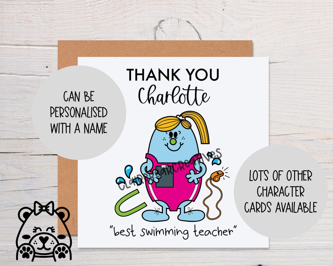 Thank You Swimming Teacher Card - Card for Female Swimming Teacher ...