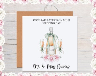 Personalised Wedding Card - Happy Wedding Day Card - Congratulations Wedding Day Card - Wedding Card Champagne - Happy Couple Card