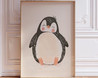 Children's Art Nursery, Penguin Print Kids Wall Art Scandinavian, Baby Room Decor Girl & Boy, Animal Prints Eclectic Nursery Digital Art