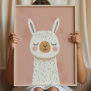 Arte infantil para guardería, estampado de llamas, arte de pared para niños, decoración de habitación de bebé para niña y niño, arte digital ecléctico con estampados de animales