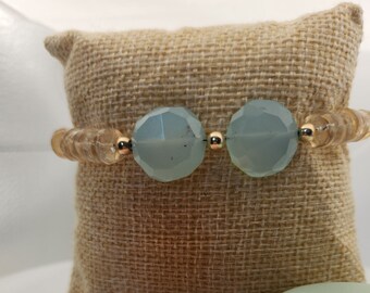 Chalcedony, citrine and silver spacer bracelet