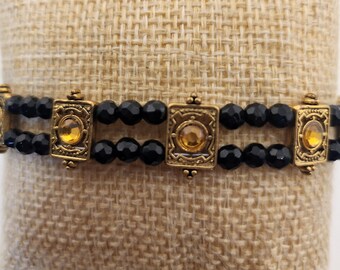 Black crystal and statement bead bracelet