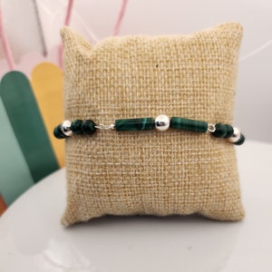 Malachite and silver adjustable bracelet