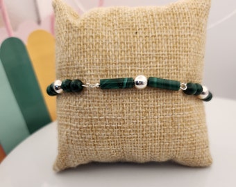 Malachite and silver adjustable bracelet