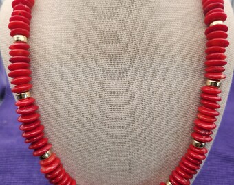 Red coral and gold necklace