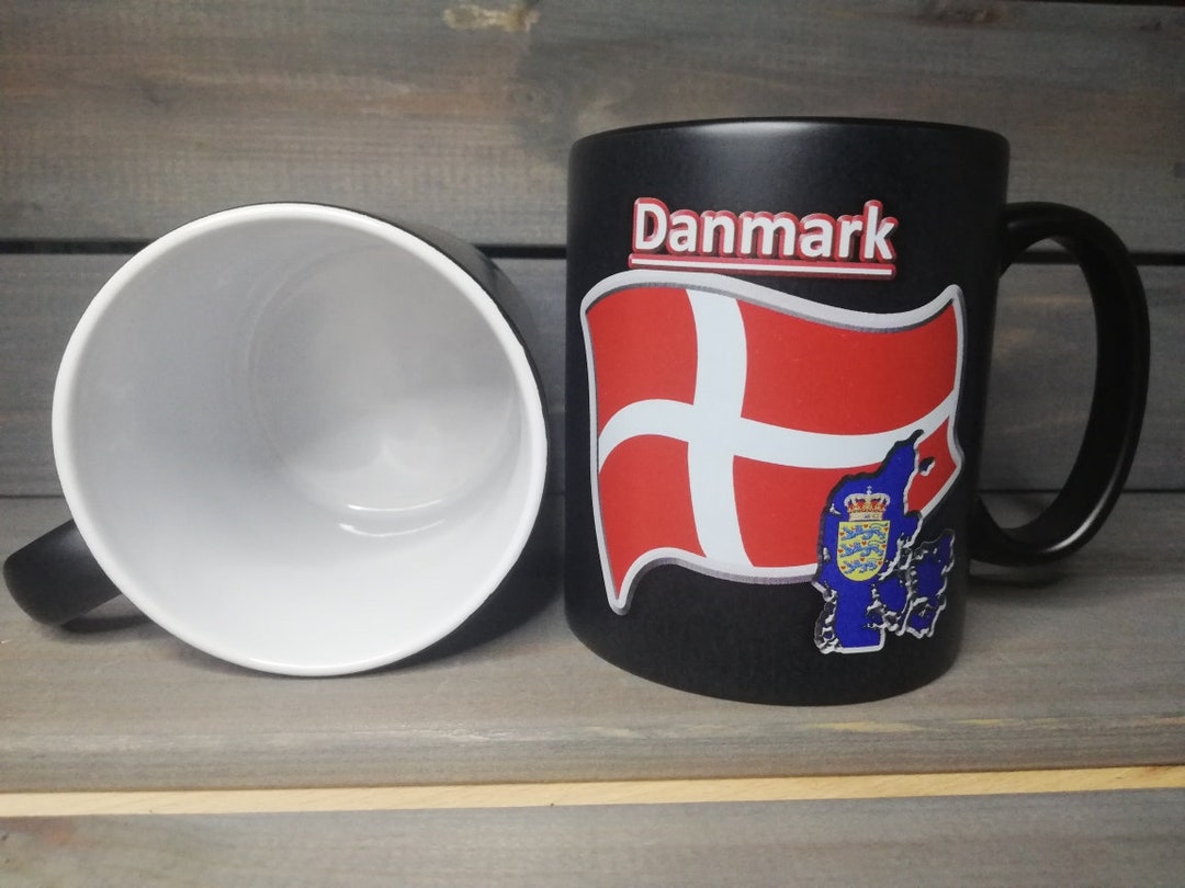 Denmark Danish Mug 10oz Mug Flag Coat of Arms Coffee Tea Black Satin