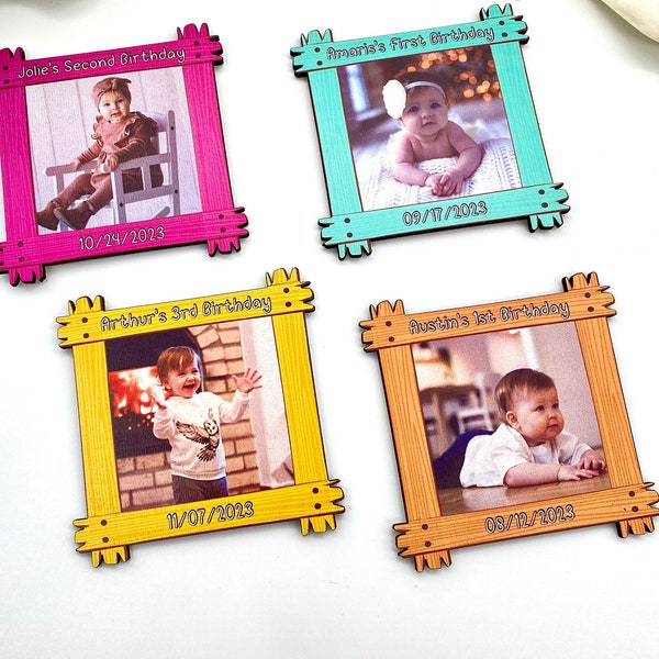 Fridge Magnets Photo Custom Magnets, 1st Birthday Party Favors, With Your Kids Picture and Name Printed, Birthday Souvenirs,Birthday Magnets
