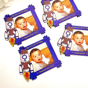 Personalized Rocket 1st Birthday Photo Magnet Favors