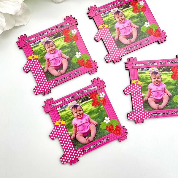 Personalized wooden first birthday magnet favors with your kids picture and name printed, Photo Favor, Birthday Keepsake, Birthday Souvenirs