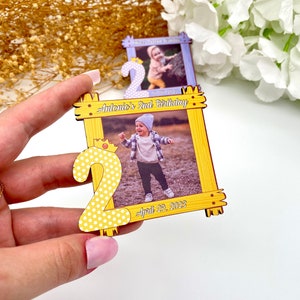 Personalized Wooden 2nd Birthday Photo Magnet, 2 years old Favors, Perfect for Kids Party Favors, Birthday Keepsake, Second Birthday Party