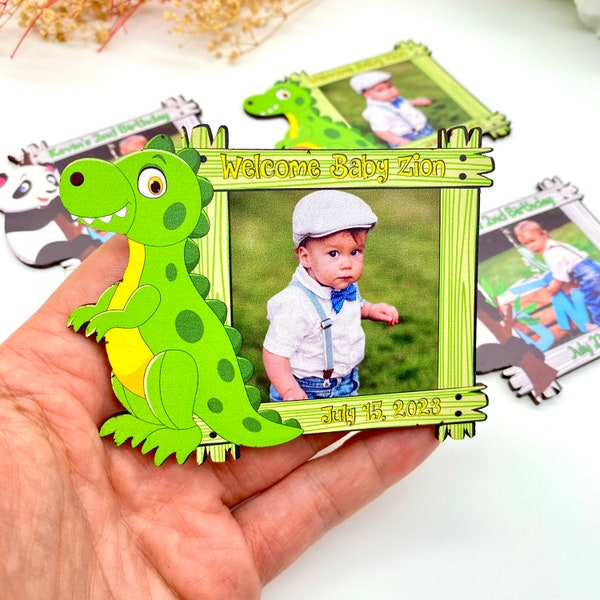 Personalized Wooden Dinosaur 1st Birthday Magnet, First Party Gift, Baby Birthday Party Favors, Dinosaur Baby Shower, Fridge Magnets