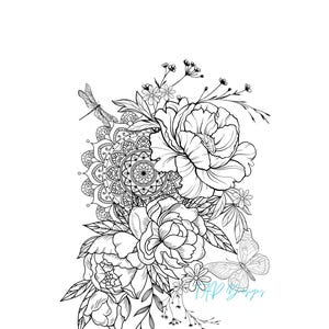 Floral Tattoo Design, Floral Digital Download Art, Digital download Tattoo design, Tattoo Design