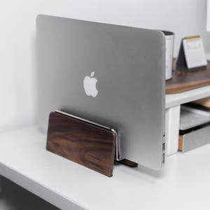 Walnut Wood Dual Laptop Stand: Vertical Desk Organizer