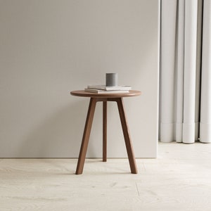 Round Side Table Walnut Solid Dark Wood Living Room Circle Table Occasional Table Minimal Scandinavian End Table Modern Wooden Small Table