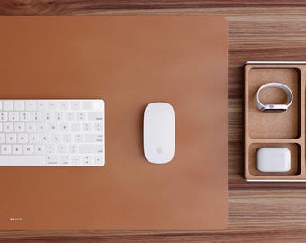 Italian Leather Desk Mat, Tan Brown with Cork Base
