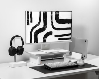 White Dual Monitor Riser, Premium Hardwood Desk Shelf