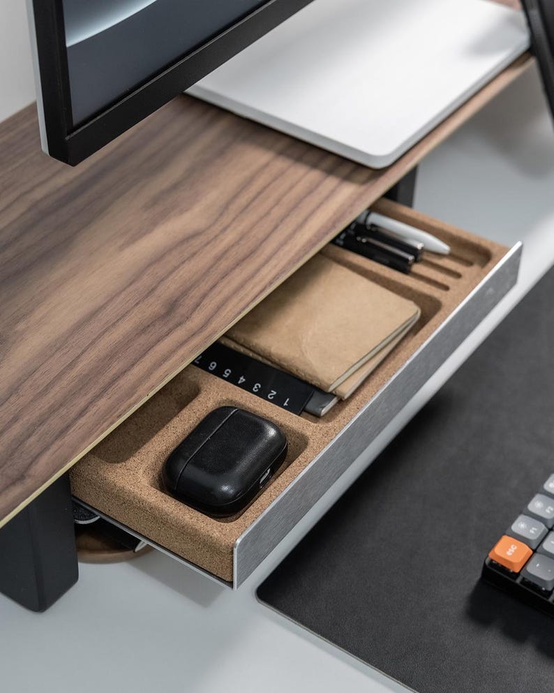 Walnut Desk Shelf Matte Monitor Riser Stand System Desk Organiser With ...