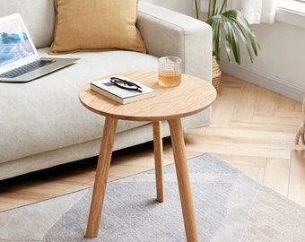 Solid Walnut Bedside Table: Round Modern Nightstand, Three-Legged Stool
