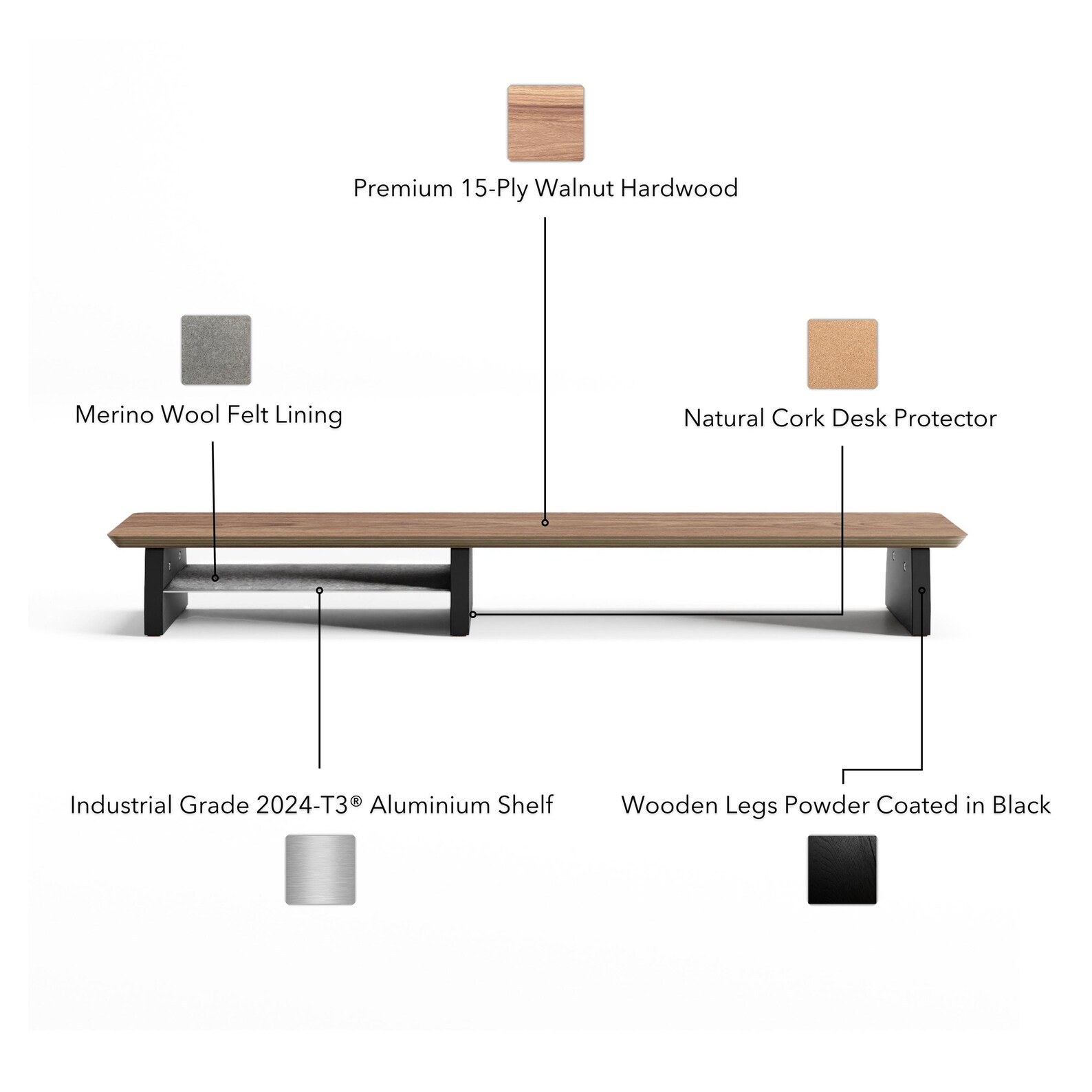 Desk Shelf Monitor Riser Stand System Wooden With Optional Drawer Premium Walnut Grovemade