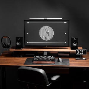 Walnut Desk Shelf System Dual Monitor Riser Stand Premium 15-Ply Desk Setup Essential Screen Large Desk Organizer with Shelf