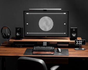 Walnut Desk Shelf System Dual Monitor Riser Stand Premium 15-Ply Desk Setup Essential Screen Large Desk Organizer with Shelf