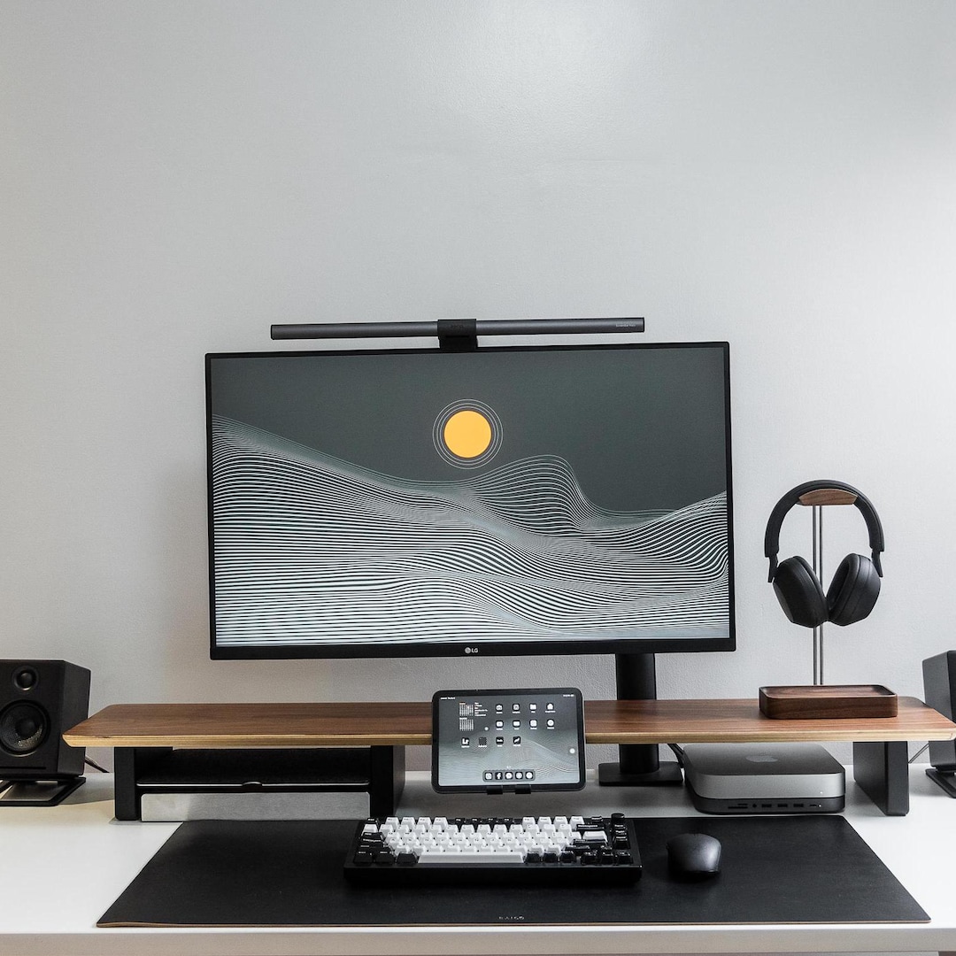 Walnut Monitor Stand Desk Cockpit Setup Desk Shelf Riser