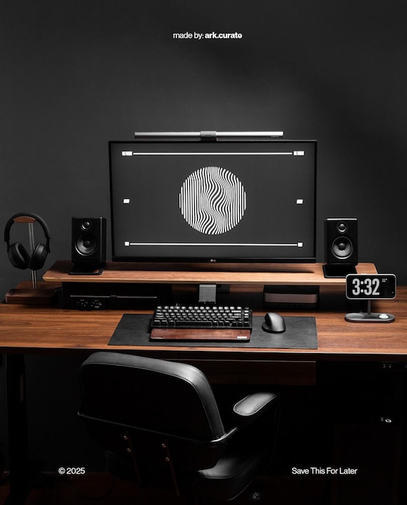 Grovemade Matte Black Desk Shelf (Large) Walnut Desk Shelf