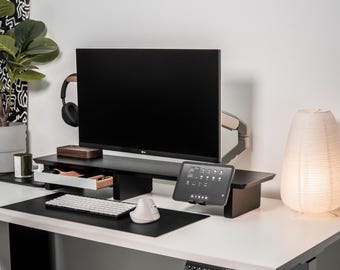 Black Desk Shelf Matte Monitor Riser Stand System Desk Organiser