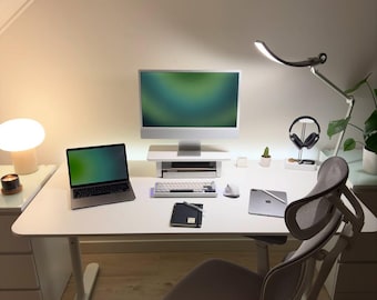 White Wood Monitor Riser: Small Desk Shelf Organizer