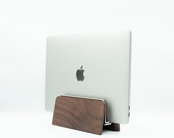 Walnut Vertical Laptop Stand: MacBook, Surface Pro Dock