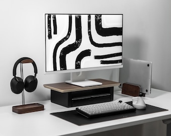 Walnut Dual Monitor Riser: Premium 15-Ply Desk Shelf Organizer