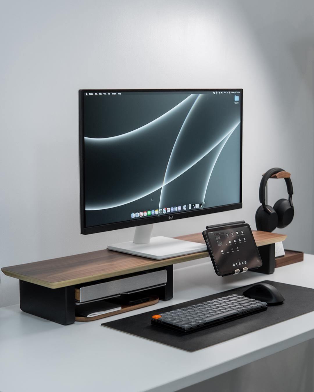 Black Desk Shelf Matte Monitor Riser Stand System Desk Organiser