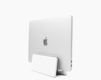 Walnut Wood Vertical Laptop Stand: MacBook, Surface Pro Dock