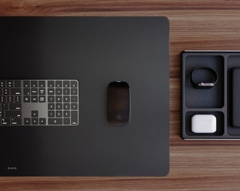 Leather Desk Pad Tan Brown Premium Vegetable Tanned Leather with Cork Backing Minimal Desk Protector Keyboard Blotter Gaming Mouse Pad
