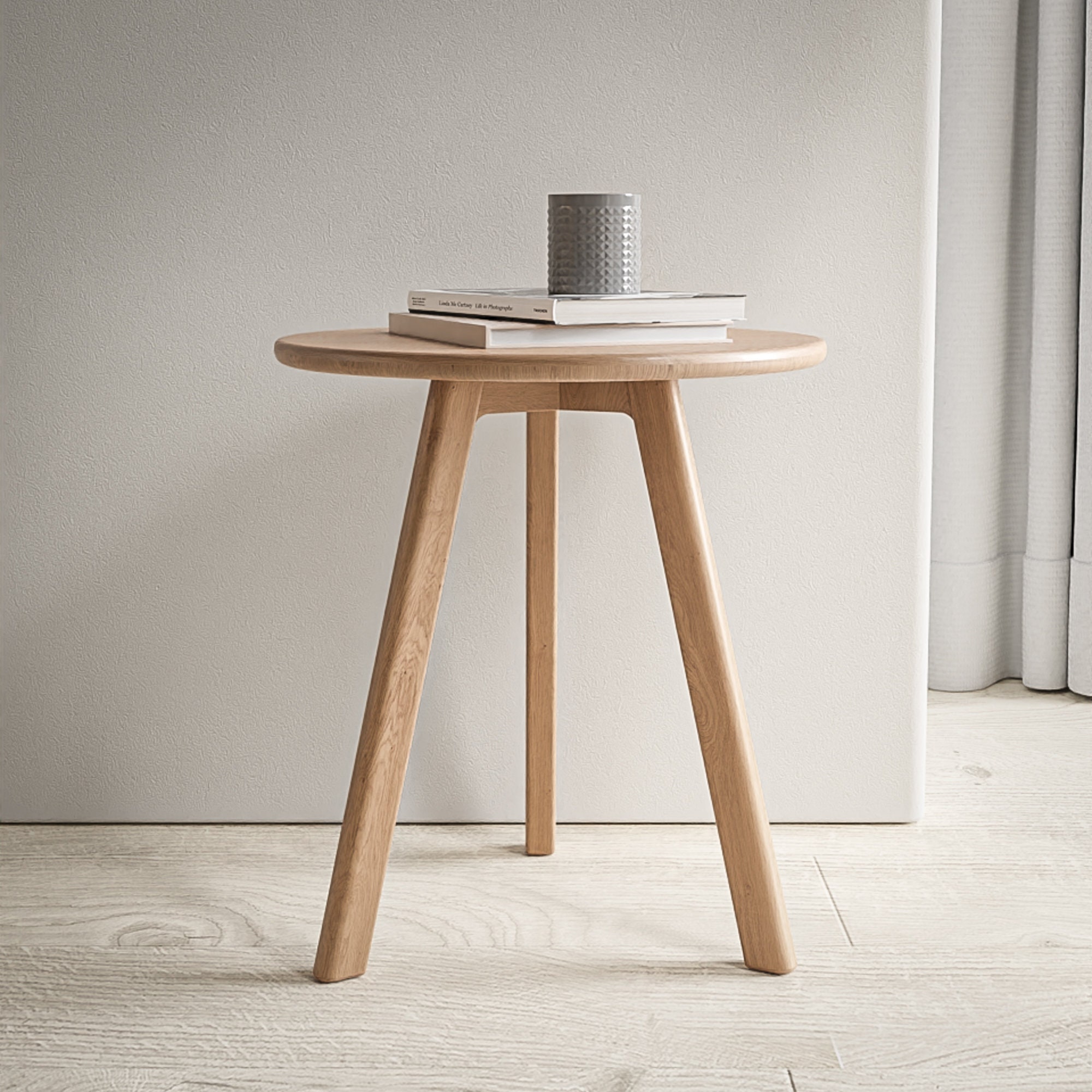 Oak Side Table Round End Table Solid Wood Minimal Scandinavian Etsy UK