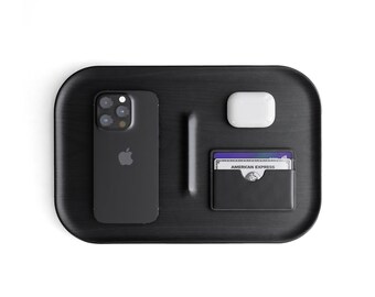 Japandi EDC Tray Minimalist Valet Tray Black Wood Organizer Concierge Tray Catchall Tray Decorative Storage Tray for Keys, Jewellery