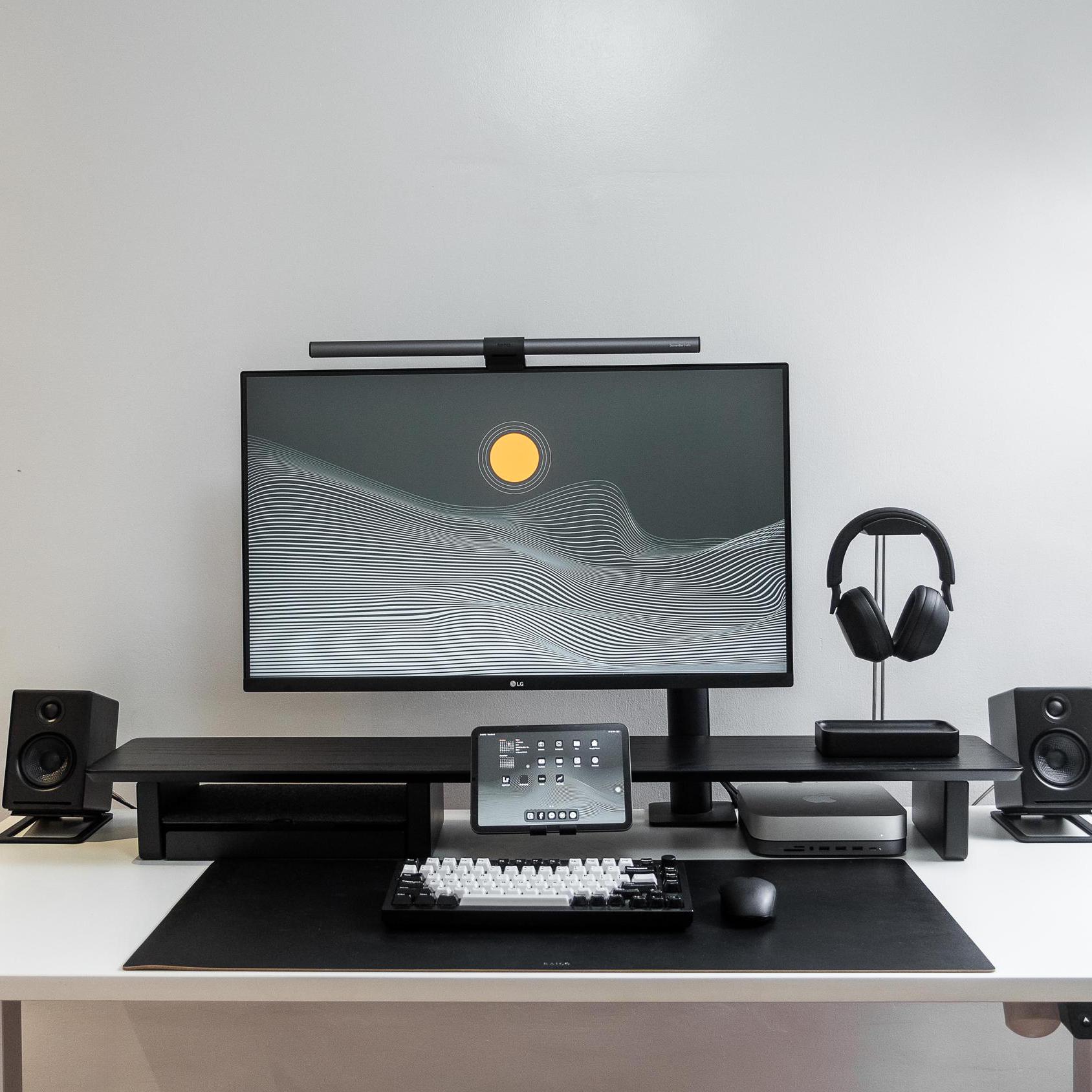Desk Shelf System Dual Monitor Riser Stand Premium 15-ply Black Wood ...