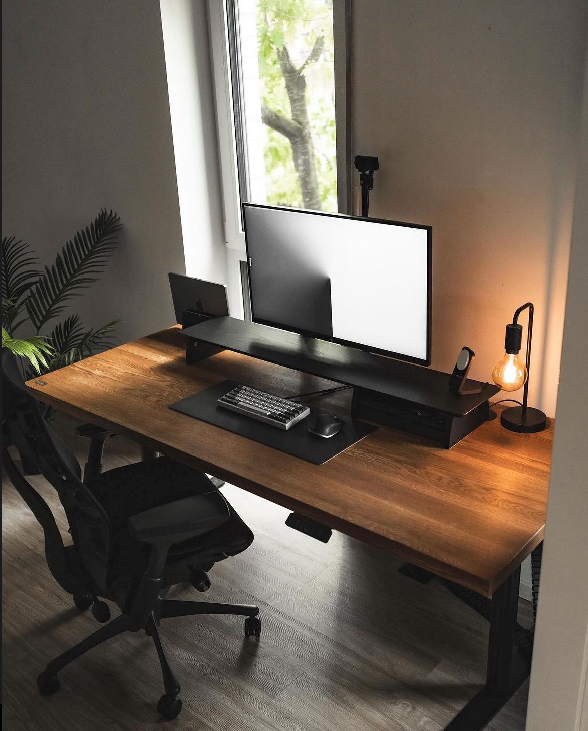 Black Desk Shelf System Dual Monitor Riser Stand Premium 15-ply