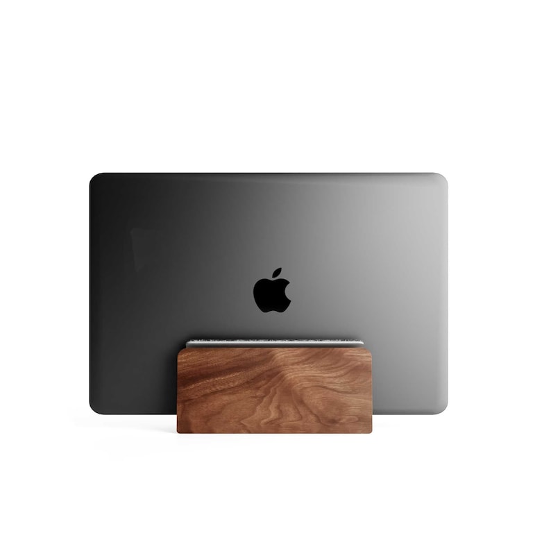 Vertical Laptop Stand Dual Slot Premium Walnut Wood Clamshell Stand ...