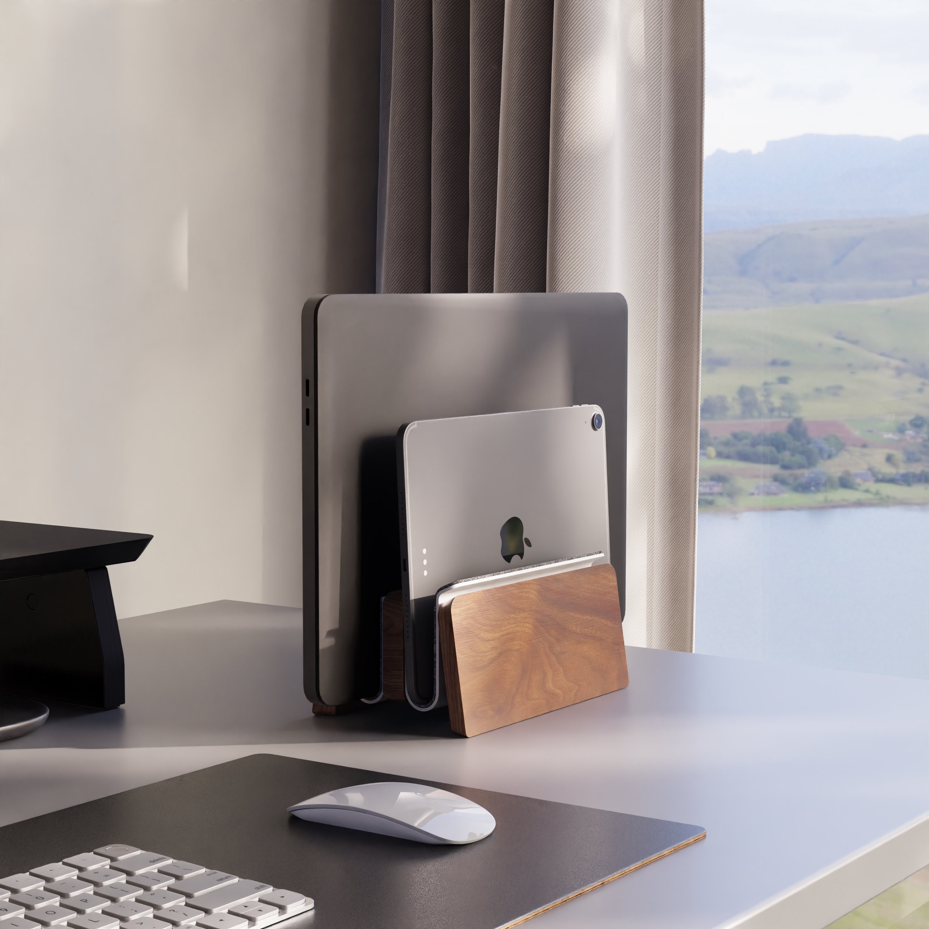 Buy Vertical Laptop Stand Dual Slot Premium Walnut Wood Double 
