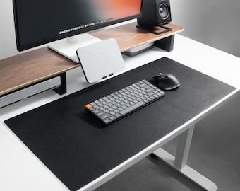 Black Italian Leather Desk Mat: Minimalist Office Protector