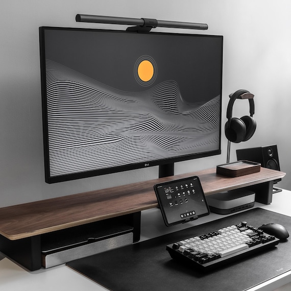 Walnut Desk Shelf Matte Monitor Riser Stand System Desk Organiser
