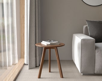 Solid Walnut Round Side Table: Scandinavian Minimalist End Table