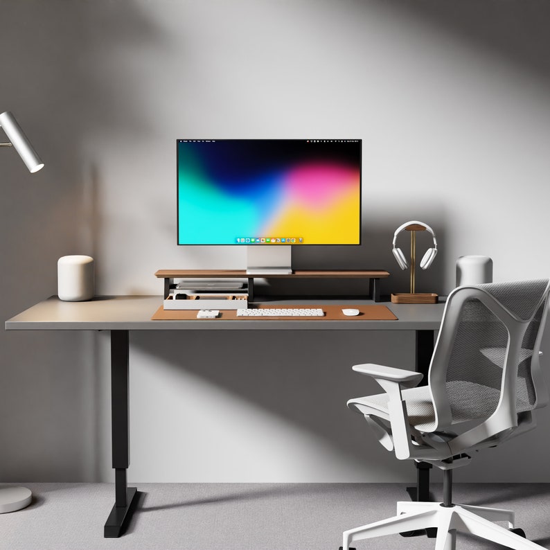 Desk Shelf Monitor Riser Stand System Wooden With Optional Drawer