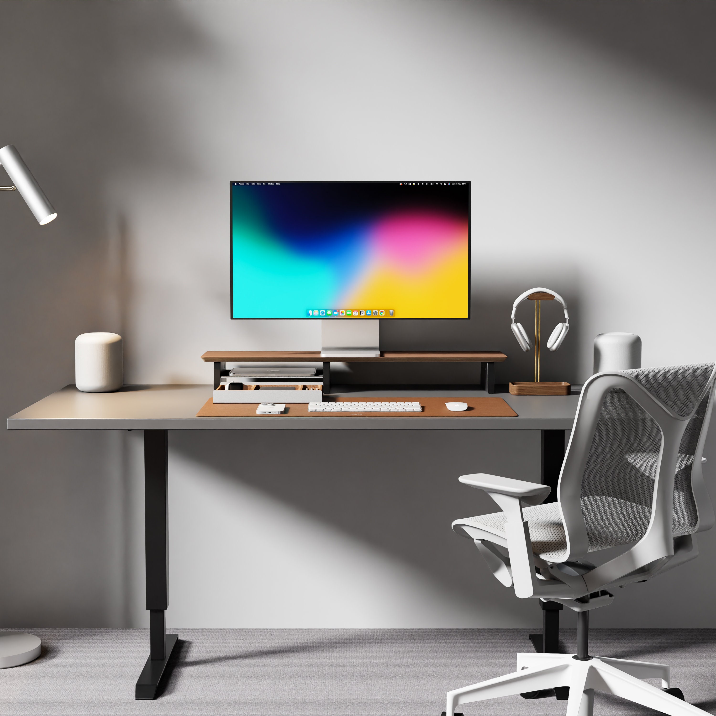 Desk Shelf Monitor Riser Stand System Wooden With Optional Drawer