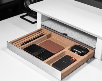 Desk Tray for Desk Shelf System Cork and Aluminium Catchall Valet Pen Tray Drawer Storage Stationery Desk Accessory Organizer