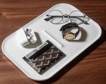 White Valet Tray for EDC Black Wood Premium Catchall Tray Wooden Concierge Tray Jewellery Display Organizer for Him
